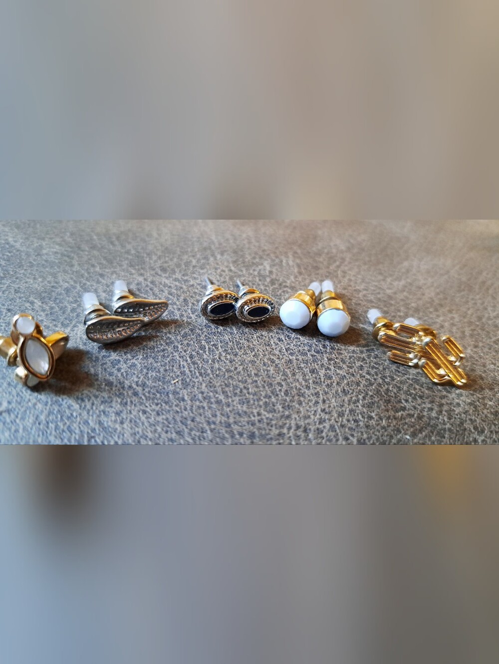 Lot Of 5--Earrings Posts Fashion Earrings Cactus Pearl Type Leaf Etc. Fun Modest